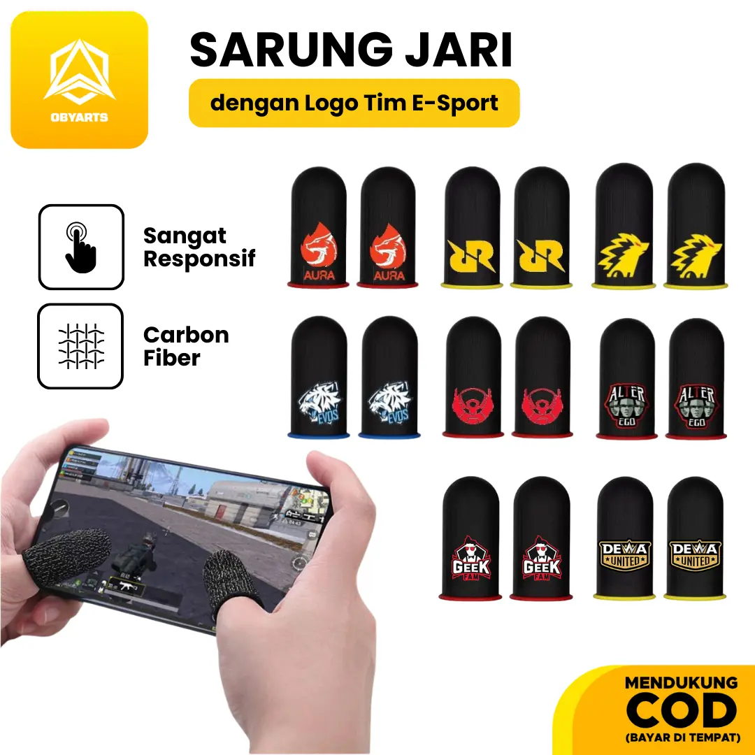 Sepasag Sarung Jari / Jempol Gaming dengan Logo Tim E-Sport untuk Game ML PUBG FF - Evos RRQ BTR Onic AE Aura