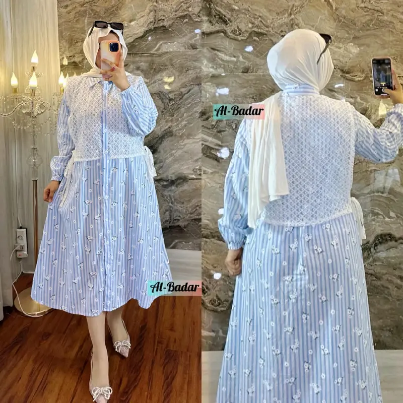 BISA/COD MIDI DRESS TERBARU BAHAN KATUN MIX BROKAT MODEL KANCING AKTIF BUSUI FRENDLY MIDI DRESS VIRAL 1