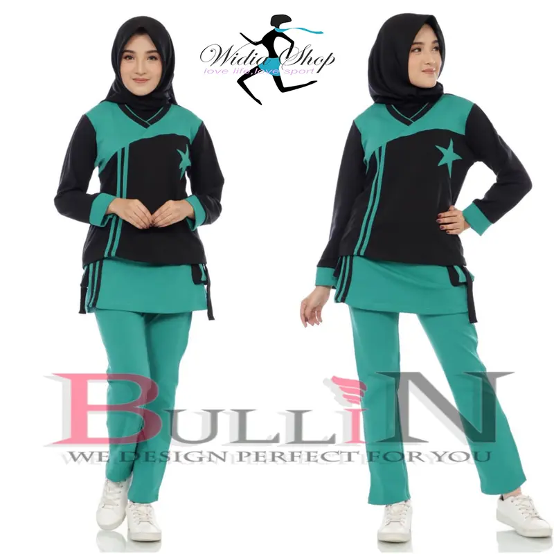 BULLIN | Setelan senam olahraga wanita muslimah hitam merah 1