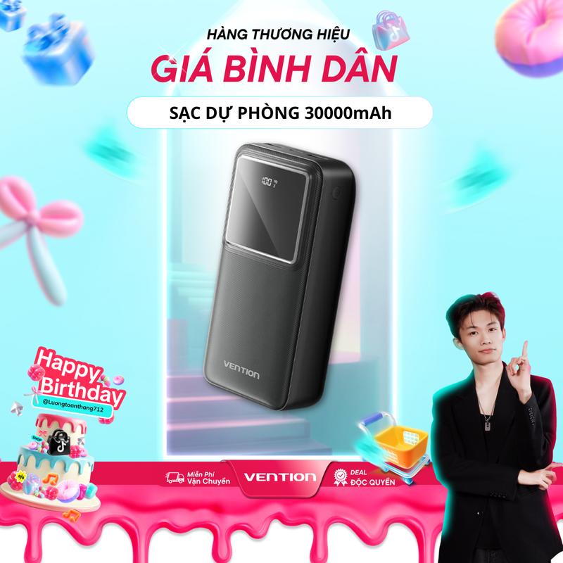 VENTION x Luongtoanthang712 Pin Dự Phòng 30000mAh Sạc Siêu Nhanh 22.5W - Hiển Thị LED sạc đồng thời 3 thiết bị