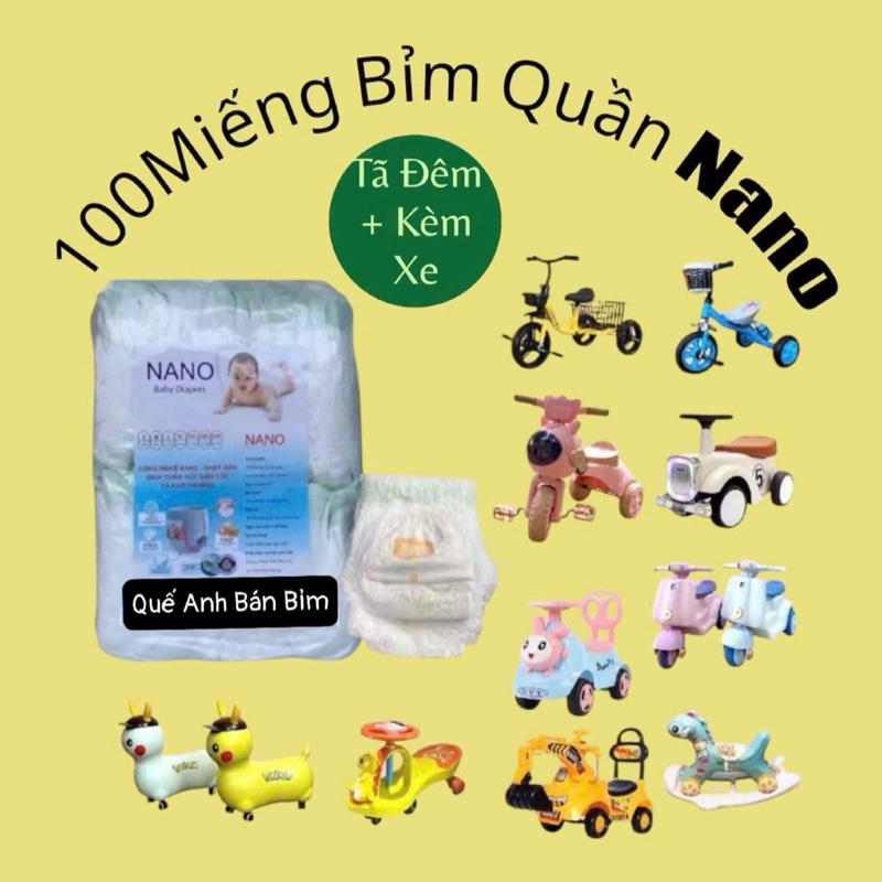    Kèm Xe chòi Tã Nano  100Miếng Nano Sài Đêm Lưng Đệm Mai Thấm 1000ml  HÀNG đẹp Chất Lượng tả con bỉm bảo quần tã lót chéo cho  trẻ sơ sinh bé Kem Nhộng Chũn Voi 