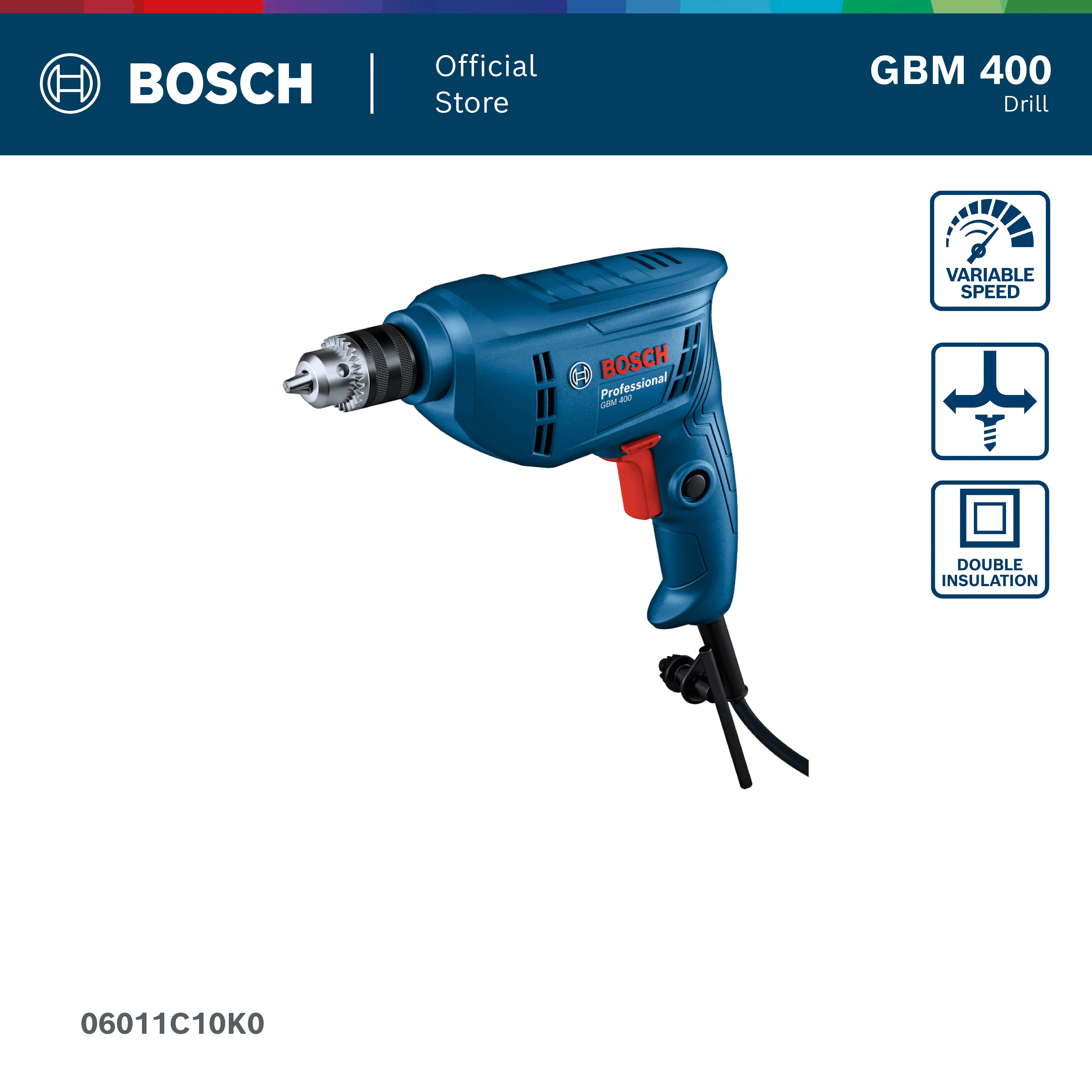 BOSCH PRO Mesin Bor Putar Listrik 10mm - Drill Driver 400 Watt GBM 400 | Bor Multifungsi untuk Kayu, Logam, Plastik - Garansi Resmi - 06011C10K0