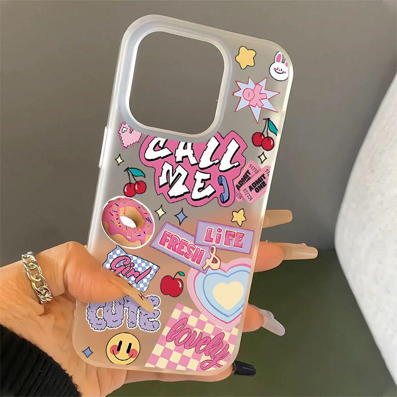 Blissful Case  For IPhone 14 13 16 15 12 11 Pro Max SE 16 8 6 7 15 Plus XR X XS Max 16Plus 15Plus 14Plus 8Plus 7Plus Colorful Graffiti Happy Smile Painting Art Pattern Luxury Bracelet Large Hole Frosted