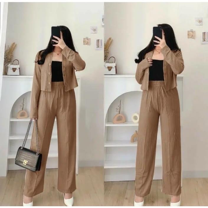 One Set Casey Knit And Pants Murah Berkualitas Setelan Wanita Kekinian Setelan Wanita Terlaris One Set Wanita Kekinian Knit Rib Terbaru Setelan Knit Wanita Setelan Wanita Korean Style One Set Knit Onset Knit Premium 0