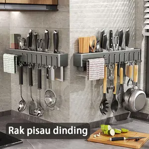 Rak pisau dinding Dapur Stainless Steel/Tempat Taruh Sendok Garpu Pisau Dapur Gantungan Lap Dapur/ Rak Tempel Tanpa Bor