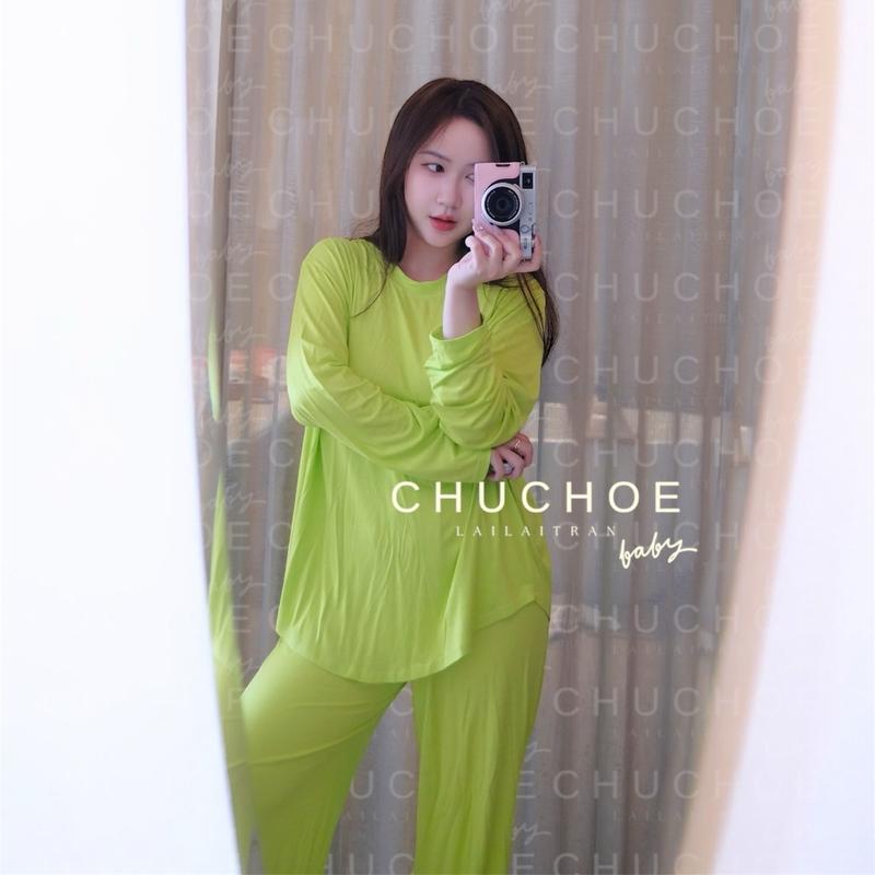 Chuchoe Bộ Lụa Ống Rộng Tay Dài Trơn Thun Lạnh 4C Cho Nữ 45-75kg