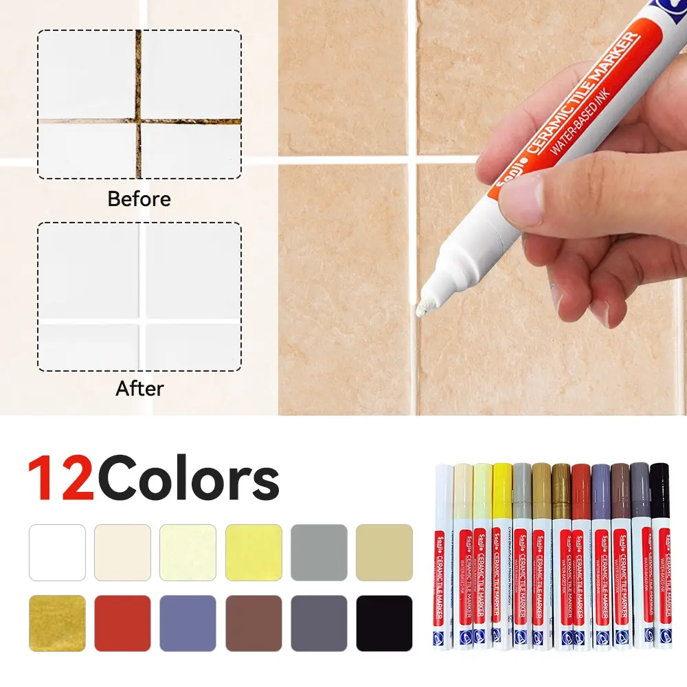 12Color Waterproof Tile Seam Marker Pen Grout Tile Marker Wall Seam Pen For Tile Floor Bathroom Decontamination Seam Repair Tool