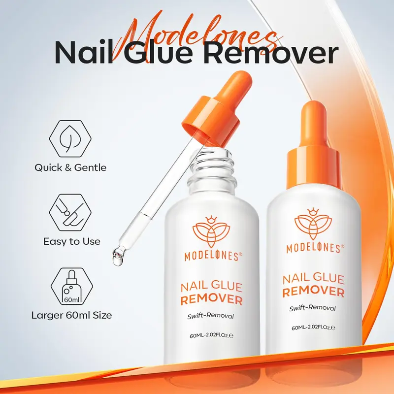Modelones Nail Glue Remover for Press On Nails, 60 ML Press On Nails Remover for Nails Press Ons Nail Tips Acrylic Nails, Nail Polish Remover with Crystal Stick 2