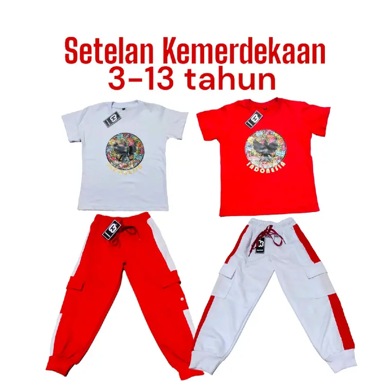 Pakaian anak setelan kaos tshirt celana joger anak cowok cewek laki-laki perempuan usia 3-13 tahun kemerdekaan merdeka agustusan Hut RI Baju 0