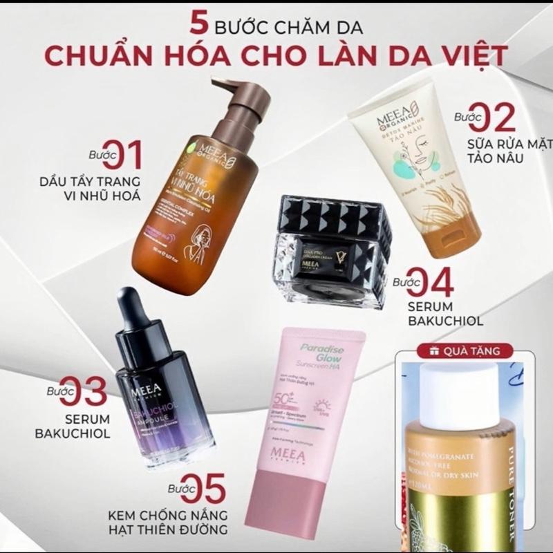 MEEA CHÍNH HANG Combo 6 Sản Phẩm Chăm Sóc Da Kem Face/ Serum Kem /Chống Nắng /Sữa Rửa Mặt /Dầu Tẩy Trang Size Lớn Tặng Toner Size Full . Combo Skincare