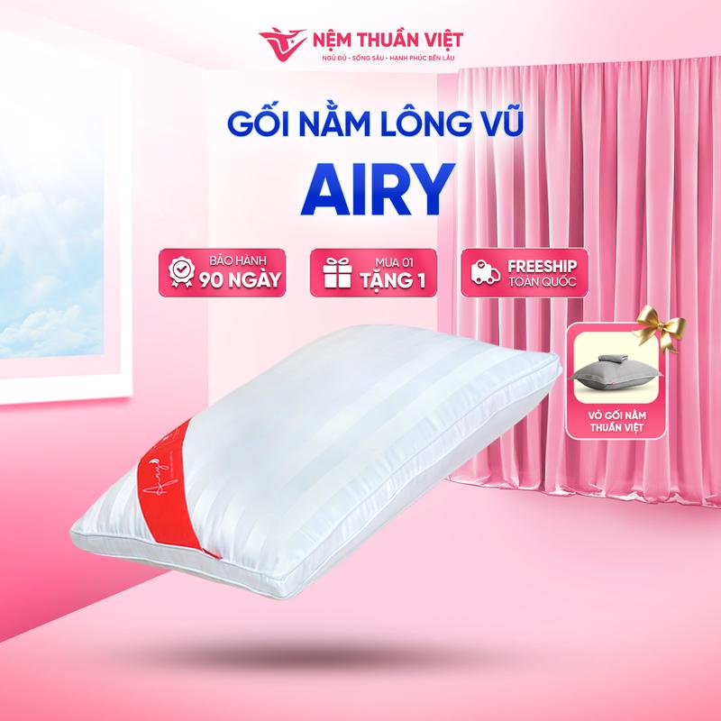[KOC] [Mua 1 Gối Tặng 1 Áo Gối] Ruột Gối Nằm Lông Vũ Airy Khách Sạn Thuần Việt - Sợi Lông Vũ Nhân Tạo Microfiber Êm Ái Chuẩn Khách Sạn 5 Sao