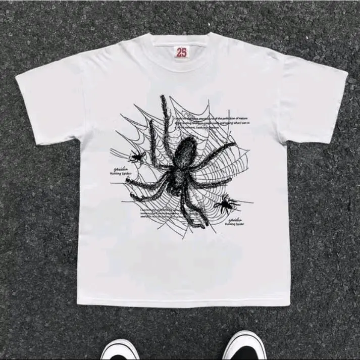 American retro Style T-shirt Oversize oo Laba-Laba menenun jaring/ Kaos Unisex Katun Sablon