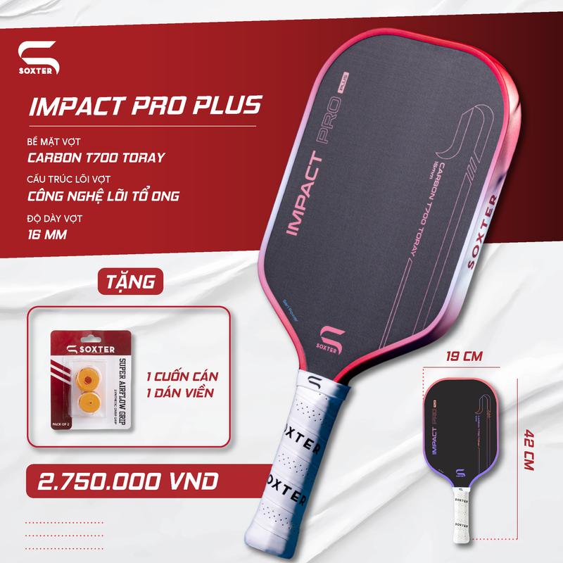 Soxter Vợt Pickleball Impact Pro Plus Series Power Carbon T700 Toray Siêu Nảy Trợ Lực Siêu Bền Tăng Kiểm Soát 16mm
