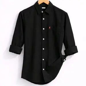 Kemeja casual lengan panjang pria,Baju Katun Formal Hitam Linen Kerja Kerja Distro Slim Fit Dewasa Kantor Nyaman Putih