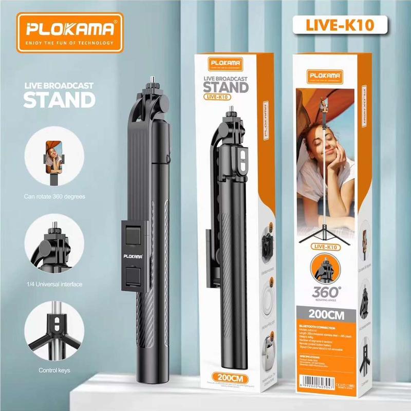 PLOKAMA K10 LED Tongsis Tripod Bluetooth Selfie Stick in