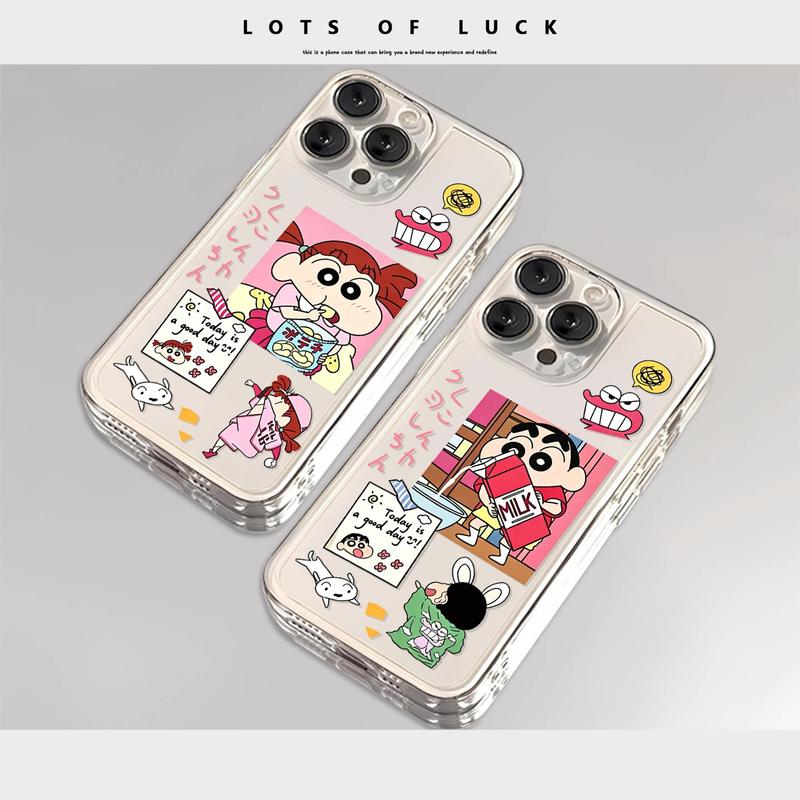 Ưu đãi siêu tốt! Ốp lưng trong suốt kiểu Space dành cho iPhone, chống trượt tay, nút bấm nhạy không kẹt, in hình Shin cốc sữa, tương thích tất cả dòng iPhone!