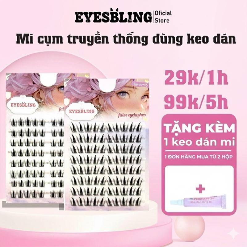 Mi giả cụm 99k 5hộp mi dùng keo để gắn tặng keo khi đơn mua từ 2 hộp cho mỗi đơn Eyes Bling siêu tự nhiên tái sử dụng