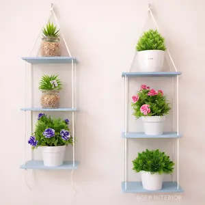 Rak Gantung Tali 3 Susun 2 Susun 1 Susun Terlaris | Rak Dinding Minimalis Tempel Sudut Tembok | Ambalan Macrame Kekinian | Rak Kosmetik Serbaguna | Rak Bunga Hias Furniture Gantung Sudah Terpasang