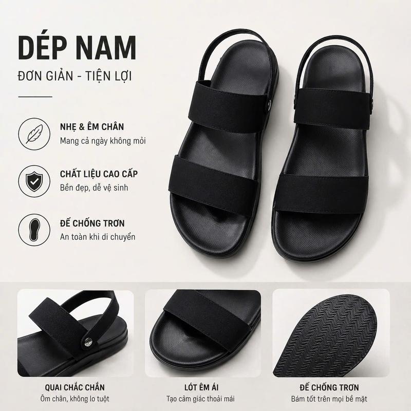Khâu Chân Quai - Dép Nam Sandanl Quai Hậu Da Sít Đế Cao Su Mềm Mại
