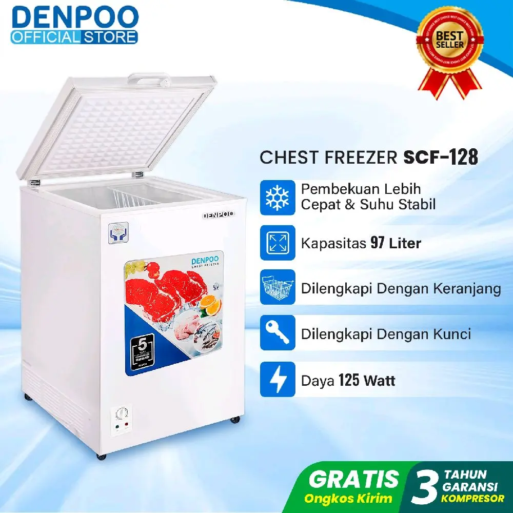 Denpoo Chest Freezer  SCF 128 CG HEMAT LISTRIK ( 97 Liter )
