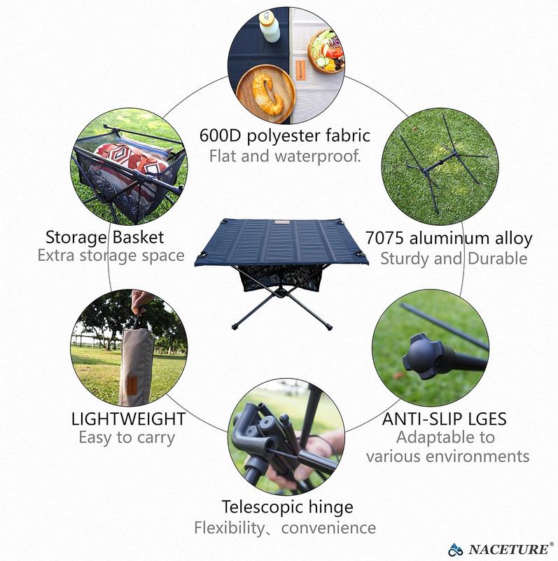 NACETURE Ultralight Backpacking Table - Collapsible Camping Table with Storage Mesh for Camping Gear Accessories, Hiking, Mountaineering, Outdoor Travel 4