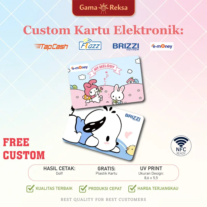 Kartu CUSTOM Sanrio dengan Desain Bebas dan Cetak UV Printing - Cards, Merah Notes 0