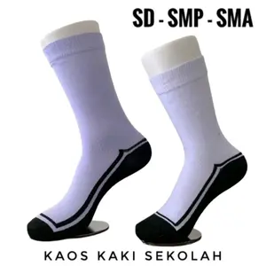 Paket 3 Pasang Kaos Kaki Hitam Putih Telapak Hitam SD SMP SMA Panjang Sebetis Cewek Cowok Kaos Kaki Sekolah Fashion