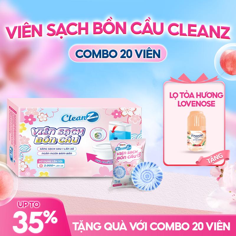  Combo viên sạch bồn cầu CleanZ sạch khuẩn thơm mát làm sạch mảng bám khử mùi diệt vi khuẩn toilet thế hệ mới hương đào 50g gói 