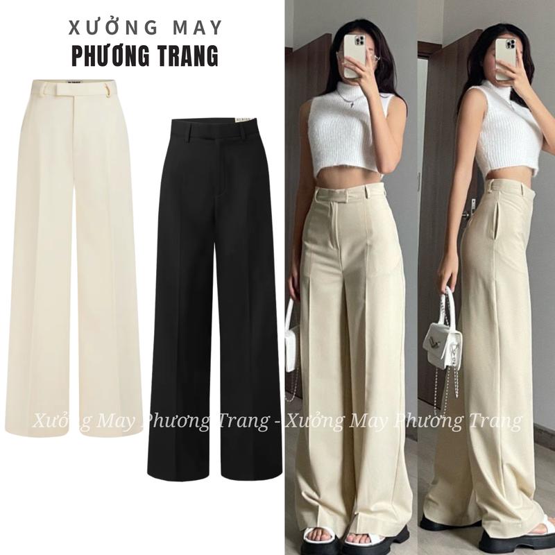 XM Phương Trang Quần suông ống rộng chất vải RUBY mềm mịn form dài 99cm và 103cm chất mịn màu Kem - Đen siêu tôn dáng
