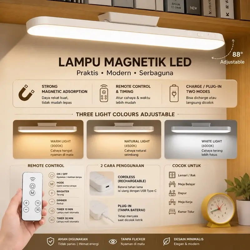 Triple W Lampu Neon LED USB Portable Tempel Lemari Meja Belajar Kerja