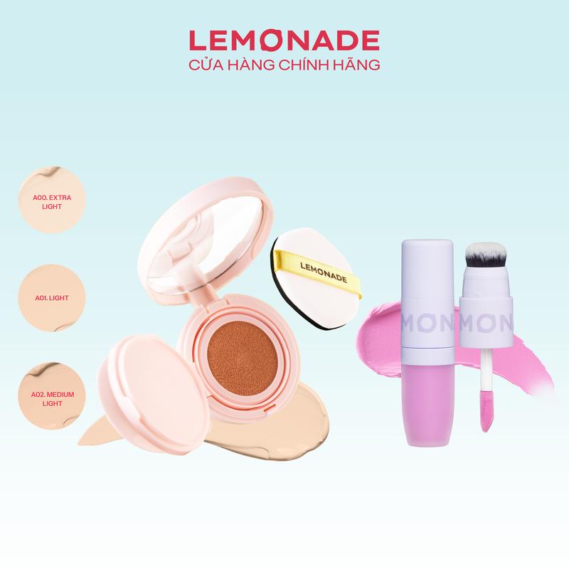 Combo 01 Phấn nước siêu kiềm dầu Lemonade Supermatte Cushion 15g và 01 Má kem mịn lì thuần chay Lemonade Perfect Couple Blush 8.5g