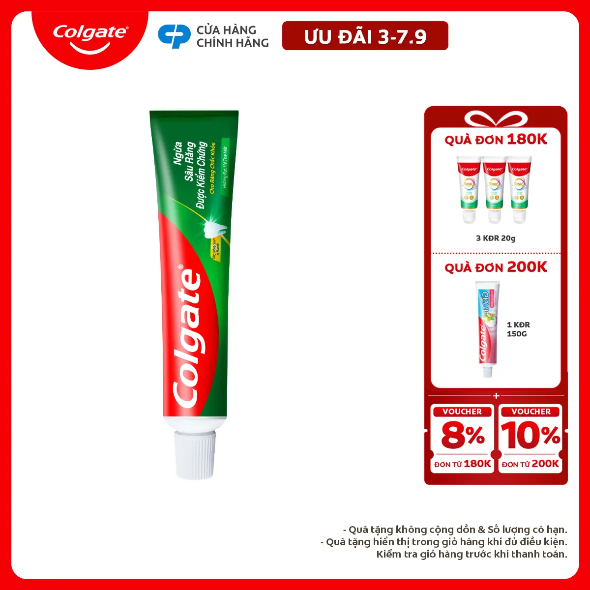[Ưu đãi 3-7.9] Kem đánh răng Colgate ngừa sâu răng răng chắc khỏe 100g/tuýp