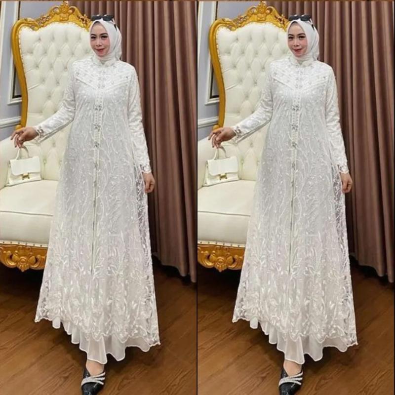 AF - ZALLIA DRESS Bahan ceruty baby doll full furing outer brukat terpisah / gamis brokat model terbaru 2024 super mewah / gamis kondangan kekinian kualitas premium / gamis lebaran 2025 terlaris / gamis wanita dewasa / gamis viral termurah bisa ( COD ) 3
