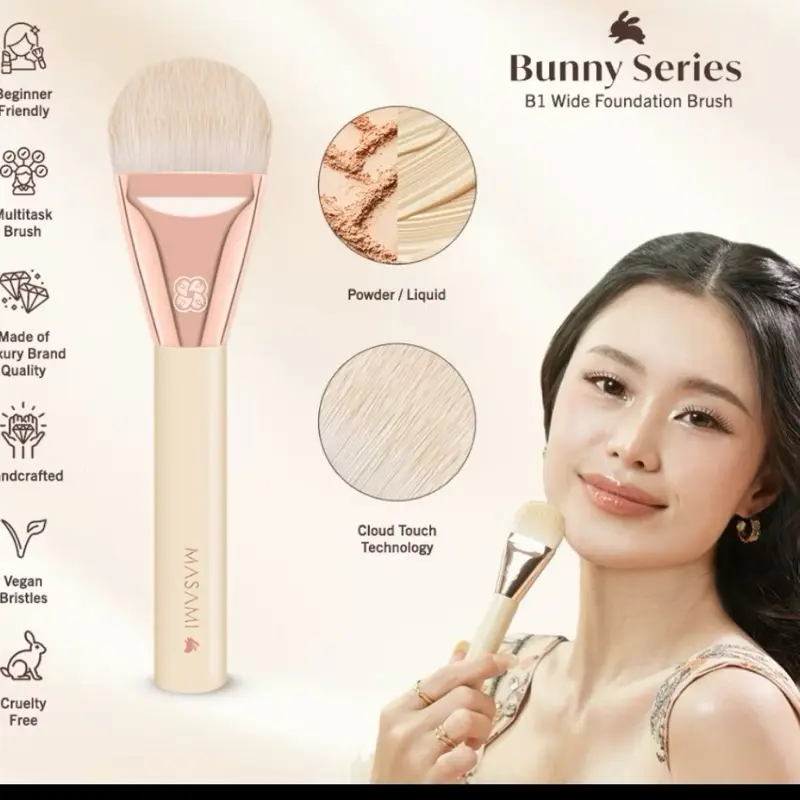 Masami Bunny Series B1 Wide Foundation Brush dengan Teknologi Cloud Touch untuk Powder dan Liquid