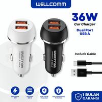 Gambar WELLCOMM Car Charger Mobil 36W Dual Port USB A Fast Charge Include USB Type C - Hitam dari Wellcomm Official Shop Kota Semarang 1 Tokopedia