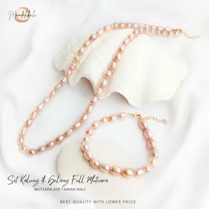 Set Kalung dan Gelang Full Mutiara Air Tawar Asli Lombok Perhiasan Raya Elegan