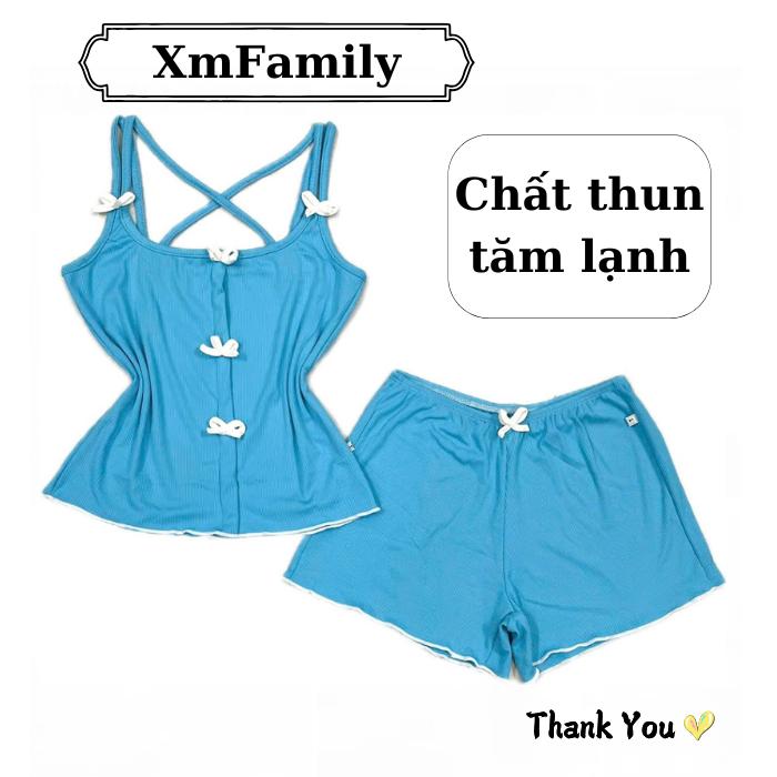 XmFamily Set đồ ngủ 2 DÂY ĐAN CHÉO LƯNG chất thun gân lạnh co giãn 4chiều mặc đi biển xinh Nữ Women Quần Ngủ