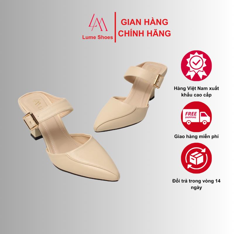 Sục nữ có QUAI mũi NHỌN màu kem và đen Lume 19 da PU cao cấp, đế cao su non chống trơn trượt, đế cao 5cm - 7cm_ Women Shoes GiàY DéP