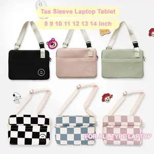 Tas Tempat Tablet Laptop Tali Selempang Polos Motif Catur Kotak 8 9 10 11 11.9 12 inch Tahan Anti Air Banyak Ruang Hitam Pink Hijau Biru