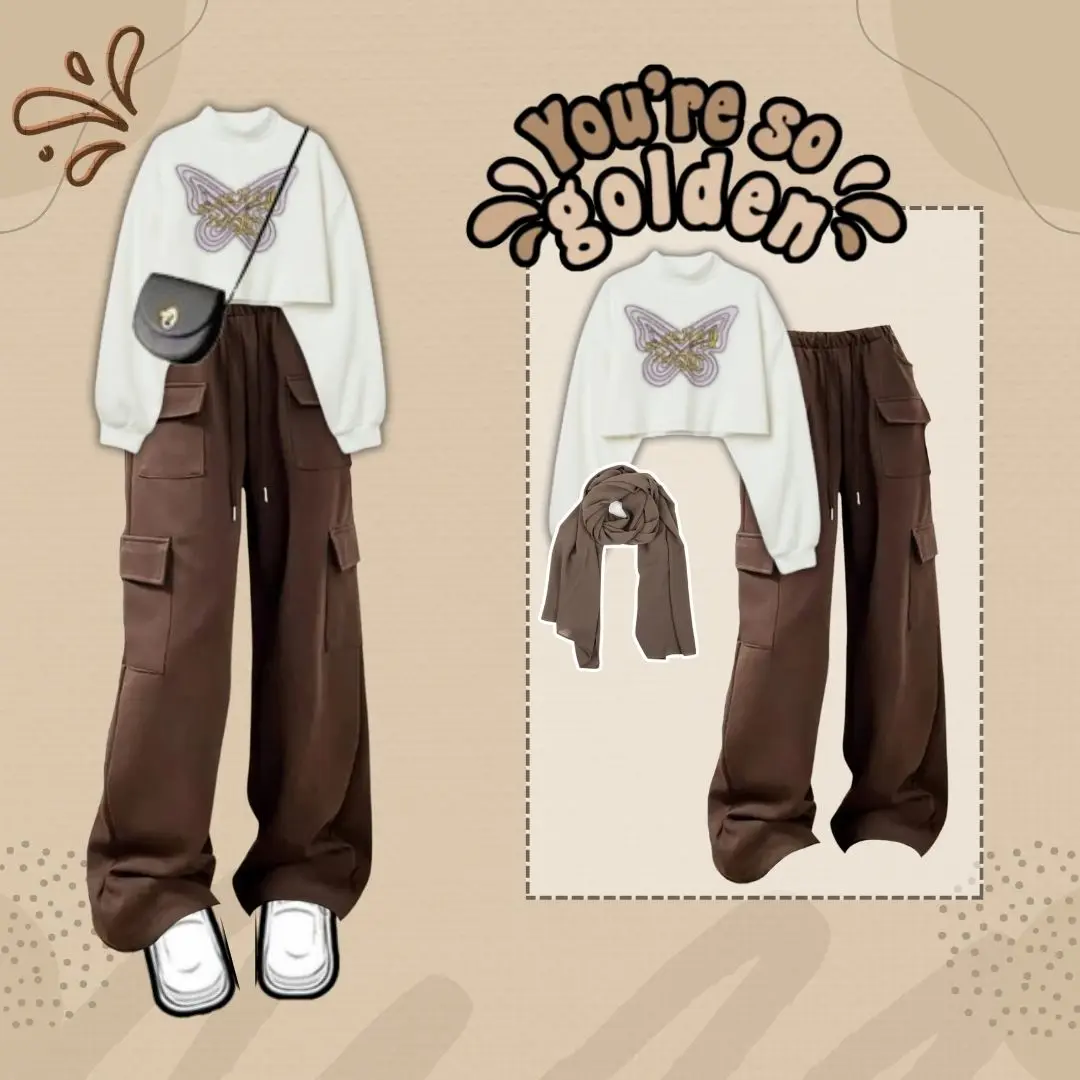 Atasan Ootd Korean Style | 3in1 One Set Terbaru | Outfit Remaja Wanita  Kekinian Korea | Setelan Sweater Crop Celana Cargo-Set056