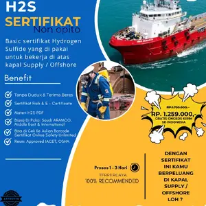 Sertifikat H2S Non OPITO Kapal Offshore,Supply TANPA DUDUK Asli Online