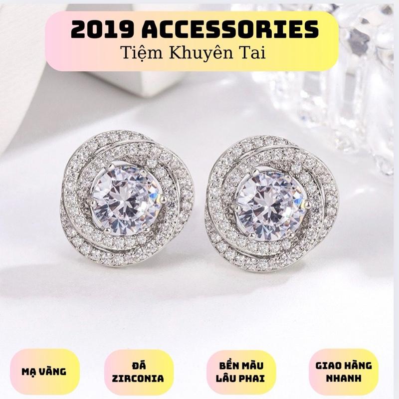 C82-(1,3cm) Khuyên tai màu trắng bạc thiết kế đá zirconia cao cấp đeo hàng ngày khuyên tai Hoa