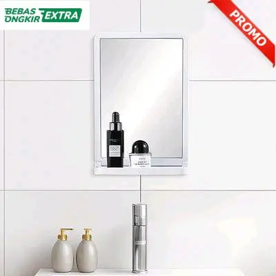 Cermin Kaca Atas Wastafel Toilet Dengan Ambalan Tempat Sabun 20x30x8.7 Cm - Putih ( Kualitas Tinggi )