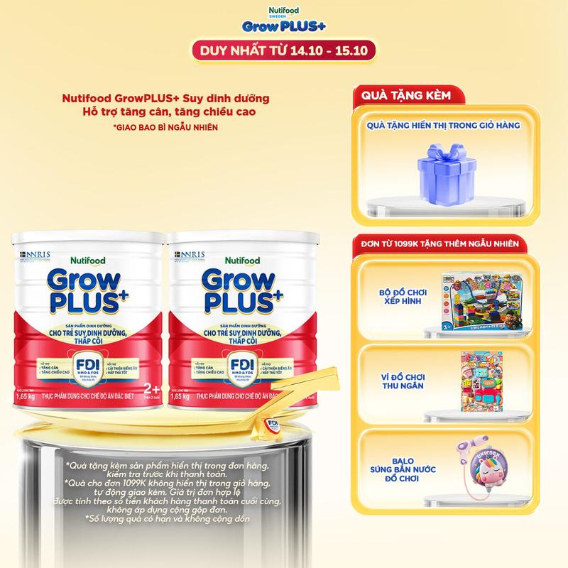 [2+] Combo 2 Lon Sữa Bột Nutifood GrowPLUS+ Suy dinh dưỡng 1.65kg (mới) - Hỗ trợ Tăng Cân, Tăng Chiều Cao- Link chính (Bao bì tuỳ đợt nhập hàng)