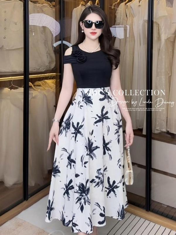 [MIỄN SHIP] MDU5100 Váy Umi Phối Lụa Cao Cấp – Hoa Vải Đính Vai Và Chân Váy Xòe Mềm Dành Cho Nữ