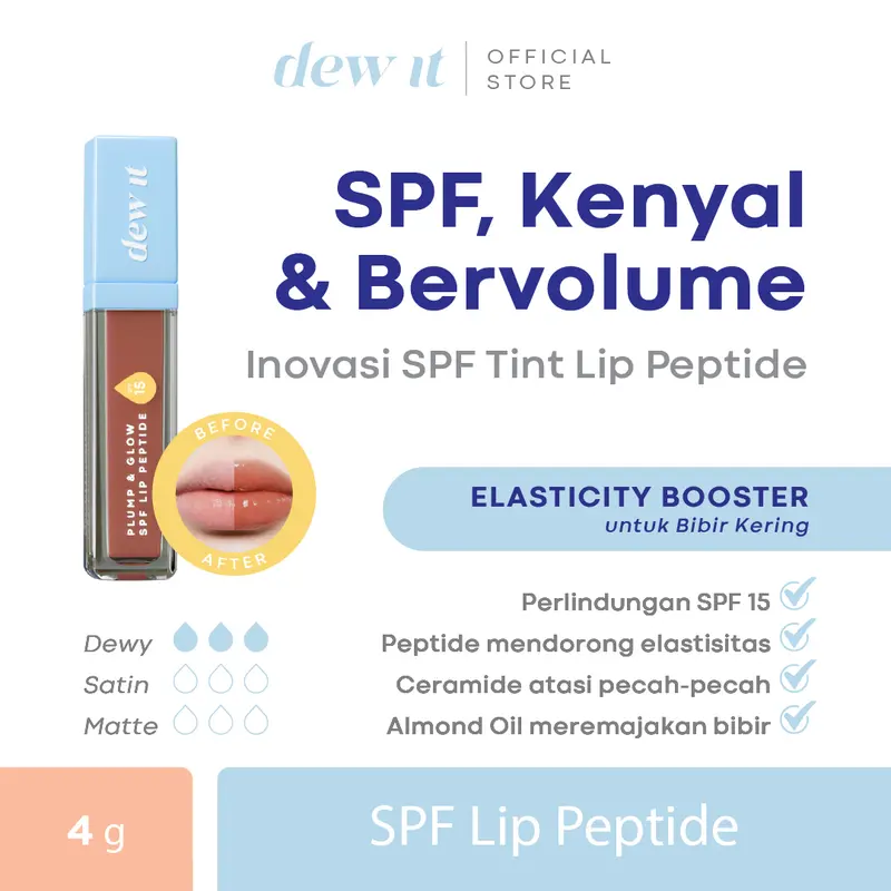 Dew It - Plump & Glow SPF Lip Peptide Dewy Nude | Perlindungan Bibir dari matahari | Sunscreen Lip peptide  Almond 0