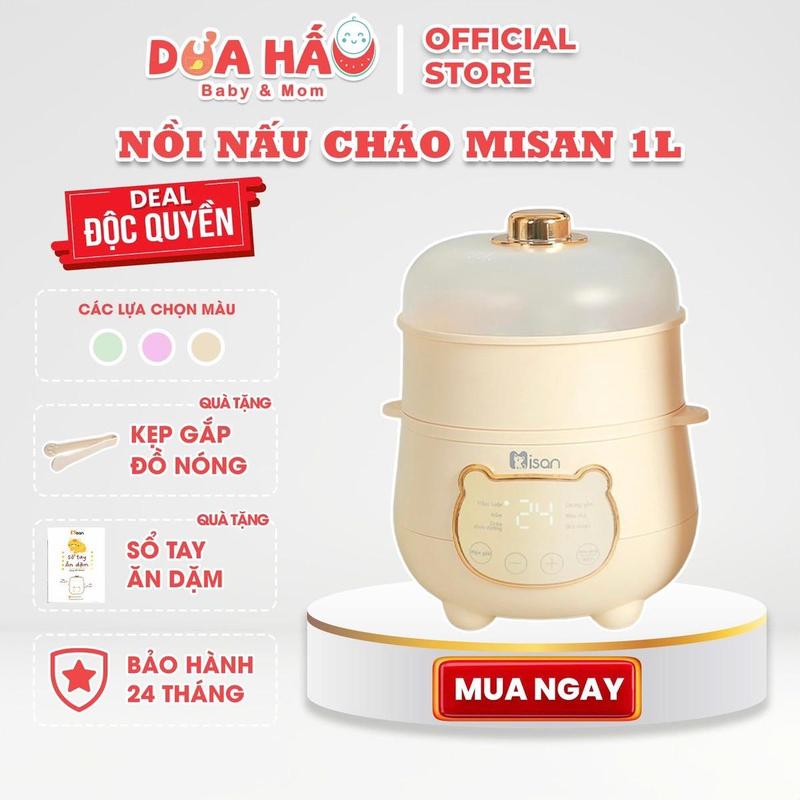 (Tặng Thìa) Nồi Nấu Cháo Chậm Misan Ninh Hầm Chưng Hấp 1L Cho Bé Ăn Dặm Nồi Chưng Yến Misan Bảo Hành 24Tháng