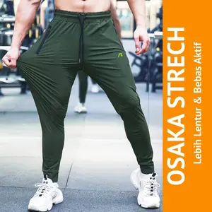 Runoz - Celana Training Olahraga Saku Resleting Unisex Running Gym Jogging Senam Aerobic Sport Fitnes Tebal Elastis