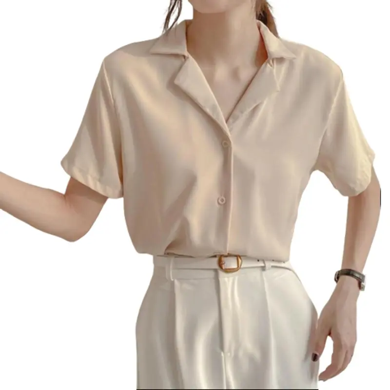 DiaryFashion - Blus Kemeja Formal Wanita Lengan Pendek Gaya Korean Style 0