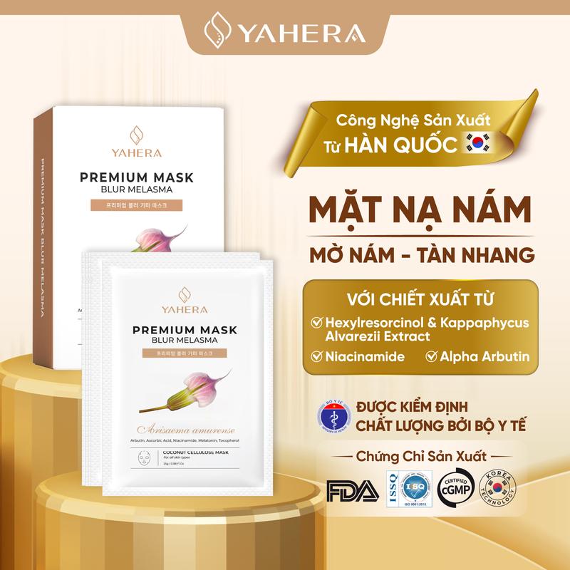 Hộp 10 mặt nạ mờ nám tàn nhang da thạch nước dừa tươi YAHERA Premium Mask Blur Melasma giúp mờ vết thâm nám tàn nhang 25g